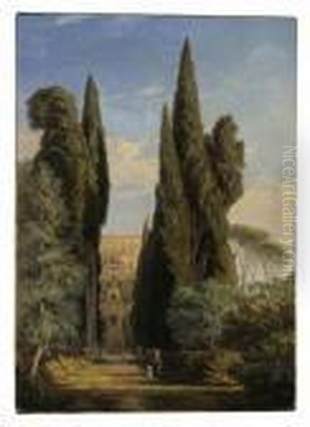 Cypresses At The Villa D'este, Tivoli Oil Painting by Edward Lear