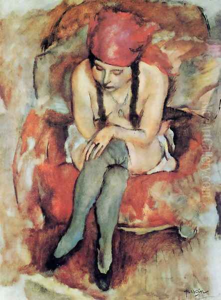 Claudine Resting Oil Painting by Jules Pascin