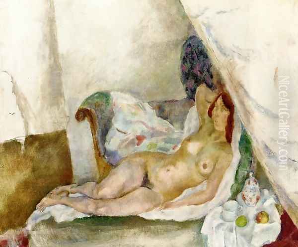 Nude with Drapery Oil Painting by Jules Pascin