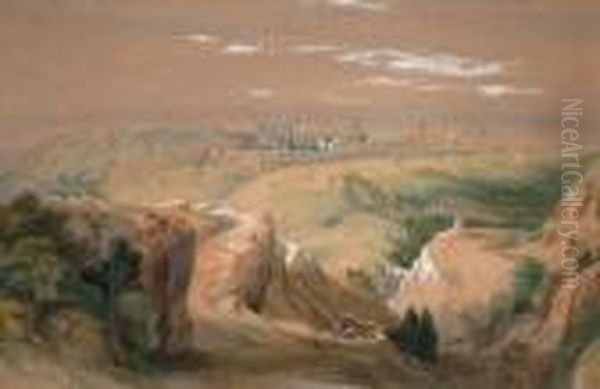 Jerusalem From The Mount Of Olives Oil Painting by Edward Lear