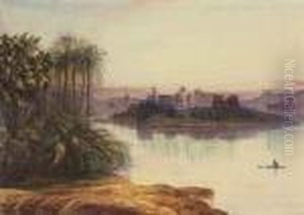 View Of Philae At Sunset, Egypt Oil Painting by Edward Lear