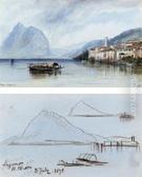 On The Shores Of Lake Lugano Oil Painting by Edward Lear