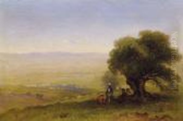 Paesaggio Del Medio Oriente Con Figureall'ombra Di Un Ulivo Oil Painting by Edward Lear