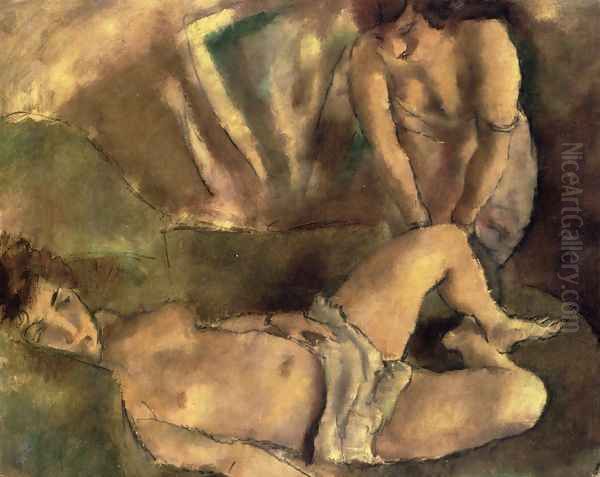 Two Friends I Oil Painting by Jules Pascin