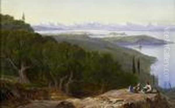 Corfu From Gastouri Hill Oil Painting by Edward Lear