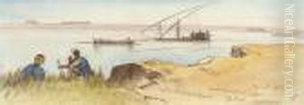 Feluccas On A Stretch Of The Nile Between Manfalut And Assiut,egypt Oil Painting by Edward Lear