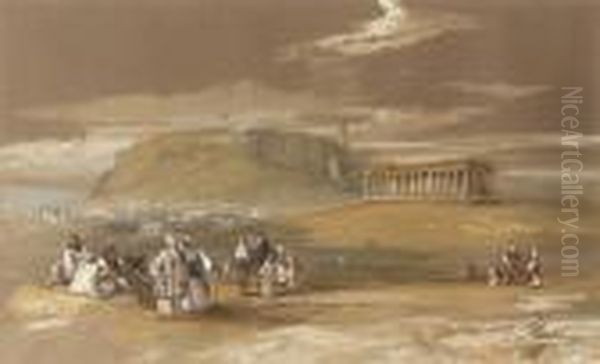 View Of The Acropolis And The Temple Of Hephaistos, Athens Oil Painting by Edward Lear