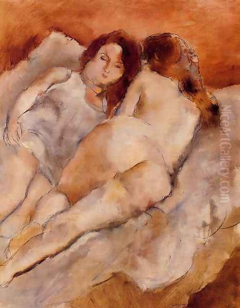 Two Friends Oil Painting by Jules Pascin