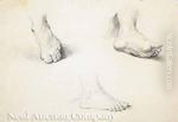 Academy Studies Of Male Feet Oil Painting by Edward Lear