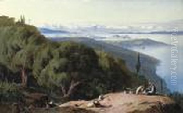 Corfu From The Hill Of Gastouri Oil Painting by Edward Lear