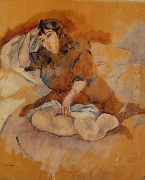 Italian Girl, Seated Oil Painting by Jules Pascin