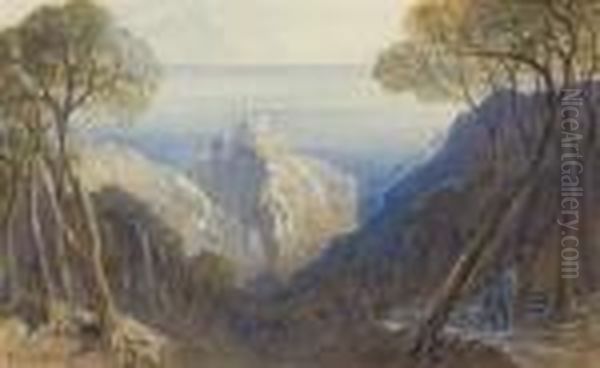 View Of Eze, Cote D'azur, France Oil Painting by Edward Lear