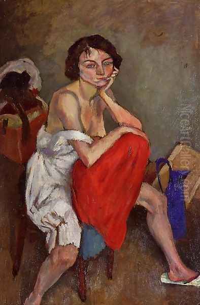 Woman Wearing White Pantaloons Oil Painting by Jules Pascin