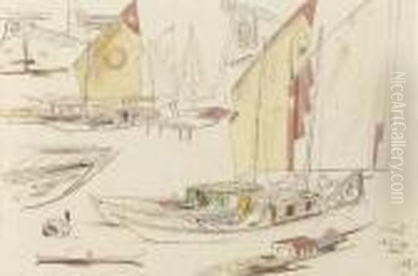 Studies Of Sailing Barges, Venice Oil Painting by Edward Lear