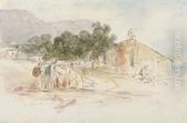 Scutari, Albania, With Corfu In The Distance Oil Painting by Edward Lear