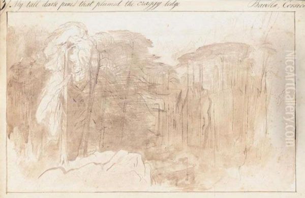 My Tall Dark Pines That Plumed The Craggy Edge; Bavella, Corsica Oil Painting by Edward Lear