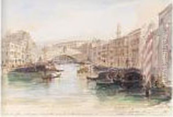 The Grand Canal Looking Towards The Rialto Bridge, Venice Oil Painting by Edward Lear