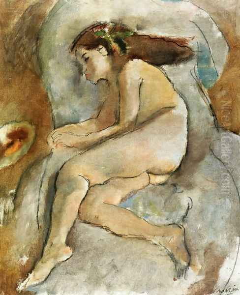 Nude in an Armchair I Oil Painting by Jules Pascin