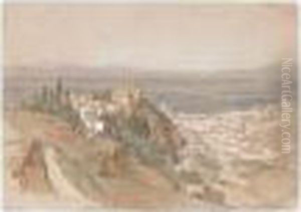 The Alhambra With The Generalife
 And The Palace Of Charles V From Under La Silla Del Moro Oil Painting by Edward Lear