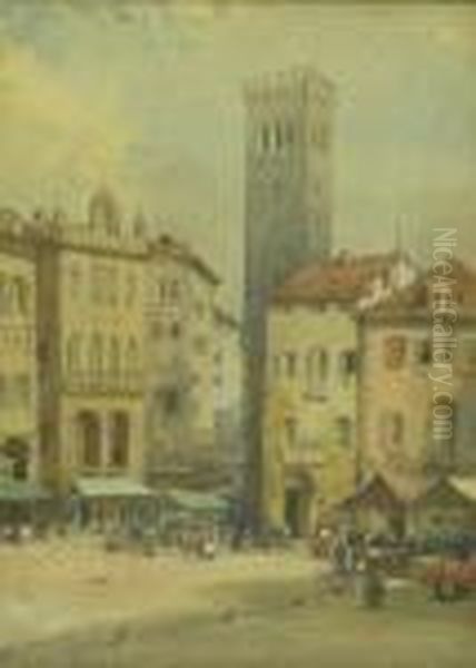 The Piazza, Basano Oil Painting by Noel Harry Leaver