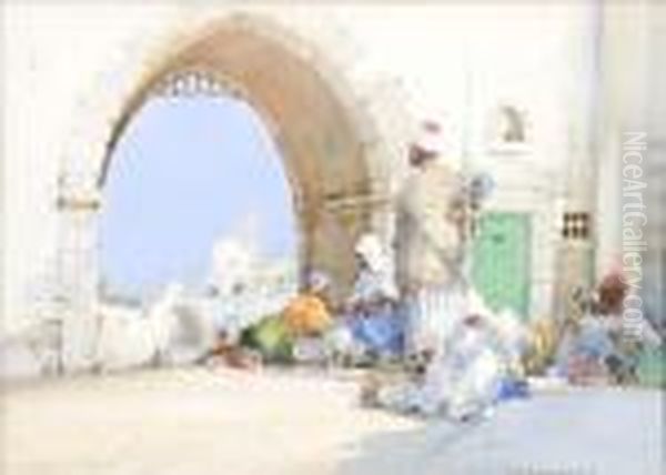 An Arab Bazaar Oil Painting by Noel Harry Leaver