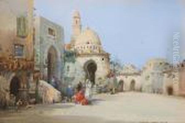 A Middle Eastern Square And Traders Oil Painting by Noel Harry Leaver