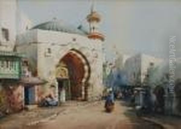 Figures Outsidea Mosque Oil Painting by Noel Harry Leaver