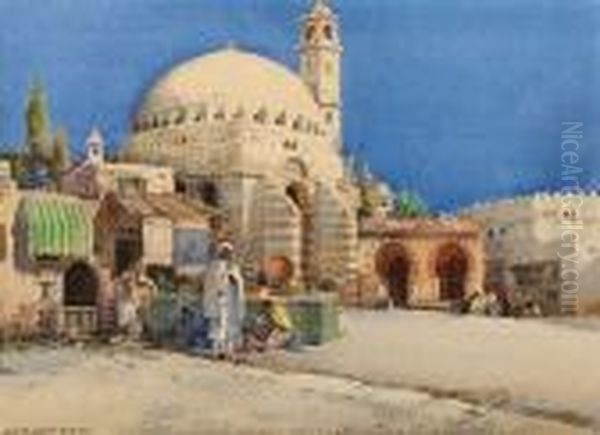 Oriental Market Before A Mosque Oil Painting by Noel Harry Leaver