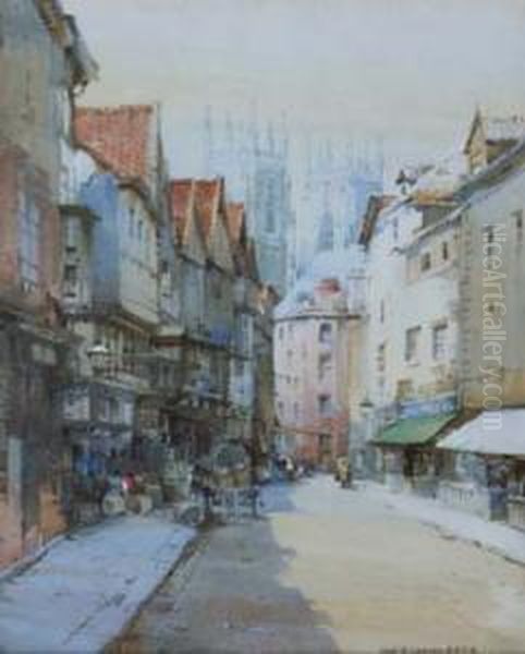 The Shambles Looking Towards York Minster Oil Painting by Noel Harry Leaver