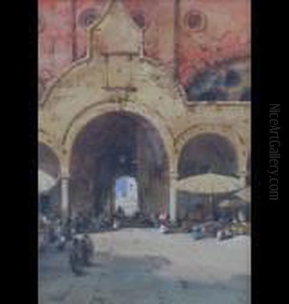 The Market Padua With Figures Oil Painting by Noel Harry Leaver