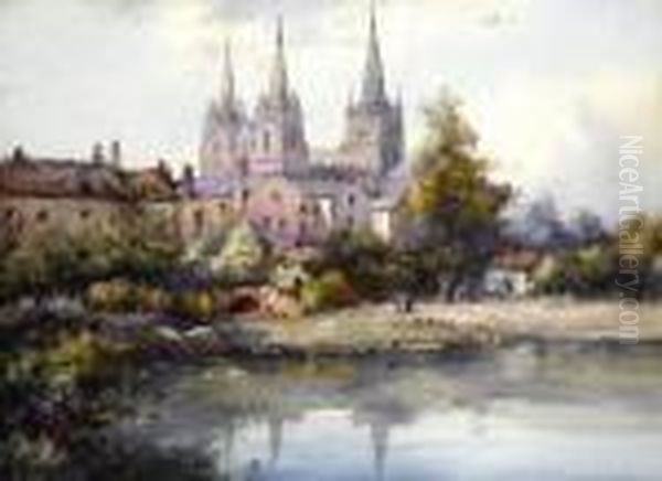 Lichfield Cathedral Oil Painting by Noel Harry Leaver