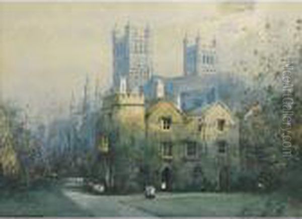 Exeter Cathedral Oil Painting by Noel Harry Leaver