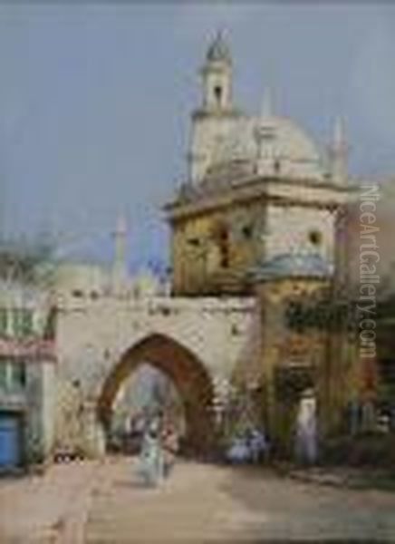 An Arabian Gateway, And Street In Algiers. A Pair. Oil Painting by Noel Harry Leaver