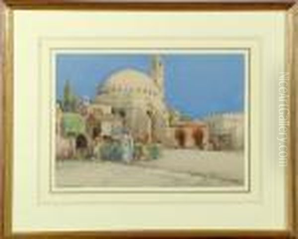 Figures In The Market Place Near A North African Mosque Oil Painting by Noel Harry Leaver