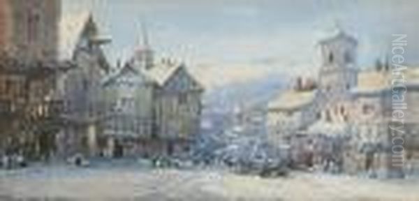 A Flemish Town Scene In Winter Oil Painting by Noel Harry Leaver