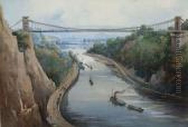 The Avon Gorge, Looking Towards Hotwells And The Clifton Suspension Bridge Oil Painting by Noel Harry Leaver