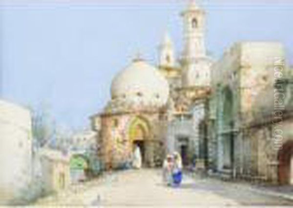 The Approach To A Mosque; The Gateway Oil Painting by Noel Harry Leaver