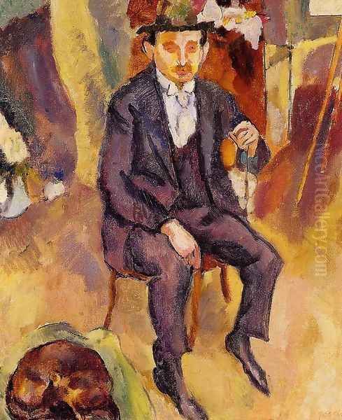 German Painter with Dog in the Studio Oil Painting by Jules Pascin