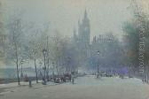 Westminster From The Embankment Oil Painting by Noel Harry Leaver