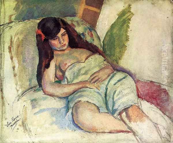 Reclining Woman Oil Painting by Jules Pascin