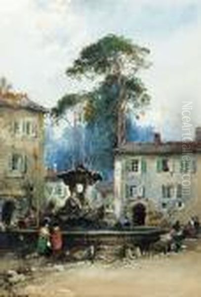 The Fountain Of Neptune, Rome Oil Painting by Noel Harry Leaver