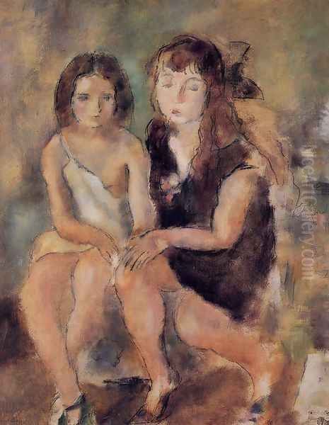 Clara and Genevieve Oil Painting by Jules Pascin