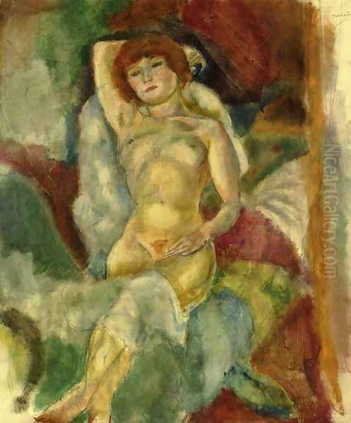 Nude, Arm Raised Oil Painting by Jules Pascin