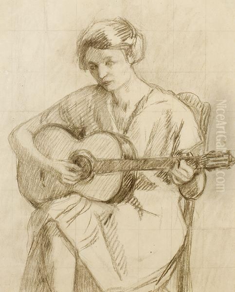 Femme A La Guitare Oil Painting by Henri Lebasque