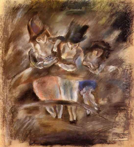 Three Girls in a Boat Oil Painting by Jules Pascin