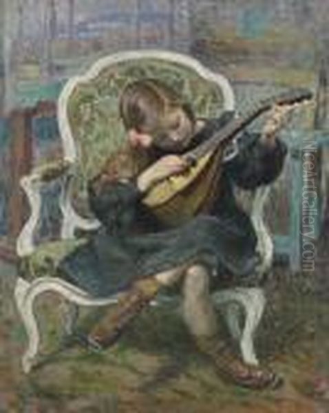 La Petite Mandoliniste (marthe Lebasque) Oil Painting by Henri Lebasque