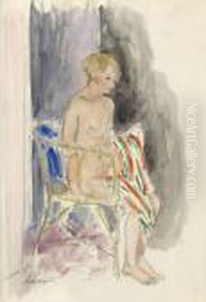 Jeune Femme Nu Assise Dans Un Fauteuil En Rotin Oil Painting by Henri Lebasque