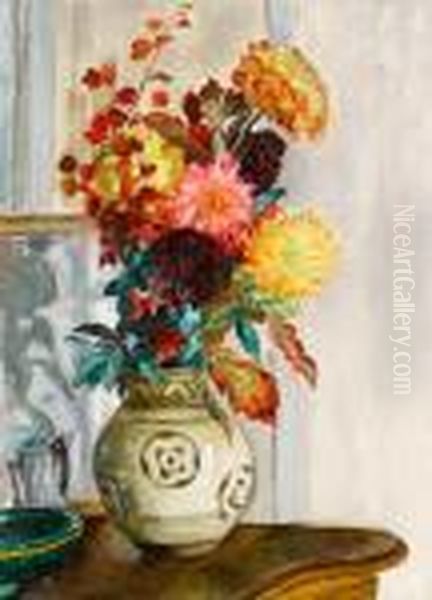 Vase De Chrysantemes Oil Painting by Henri Lebasque