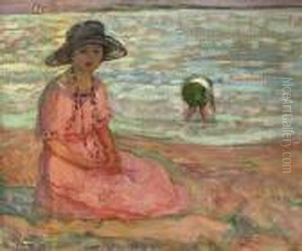 Jeune Fille Assise Au Bord De La Mer Oil Painting by Henri Lebasque