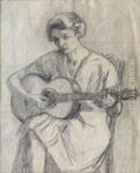 Jeune Fille A La Guitare Oil Painting by Henri Lebasque